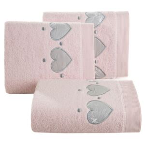 Ružový uterák AGA s aplikáciou so srdiečkami a výšivkou Rozmer: 50x90