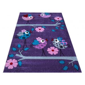 DY Detský fialový koberec Vtáčiky - rôzne rozmery Rozmer: 100 x 200 cm