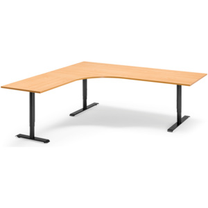 Výškovo nastaviteľný stôl Adeptus, ľavý, 2000x2000 mm, laminát buk/čierna