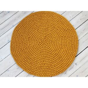 Horčicovožltý guľôčkový vlnený koberec Wooldot Ball rugs, ⌀ 120 cm