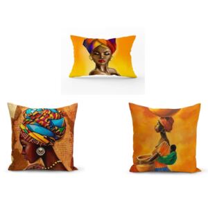 Sada 3 obliečok na vankúše Minimalist Cushion Covers African Culture, 45 x 45 cm