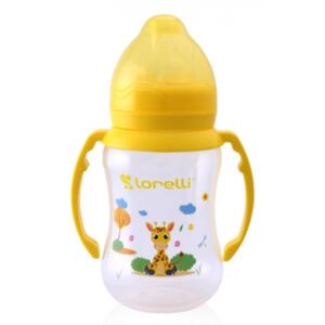 Dojčenská fľaštička Lorelli 250 ml so širokým hrdlom a uškami ANIMALS, yellow