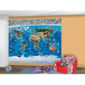 Detské tapety, Mapa sveta, Walltastic - 304x243cm