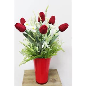Červené umelé tulipány vo váze s kvietkami 60cm