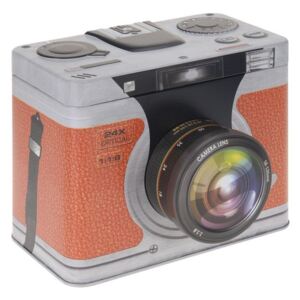 Plechová dóza Retro fotoaparát – oranžová