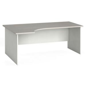 Ergonomický kancelársky pracovný stôl 180 x 120 cm, biela/dub prírodný, ľavý