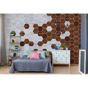 GLIX Fototapeta - Modern 3D Wood Hexagonal Design Vliesová tapeta - 312x219 cm