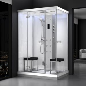 M-SPA - Biely sprchovací box s hydromasážou a parnou saunou 140 x 90 x 217 cm