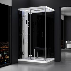 M-SPA - Ľavý čierny sprchový box s hydromasážou a parnou saunou 120 x 90 x 217 cm
