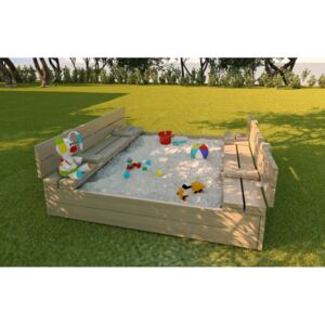 Uzatvárateľné detské pieskovisko s lavičkami - 120x120 cm Happy Sand