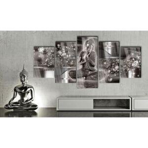 Obraz strieborný Budha na akrylátovom skle - Silver Serenity