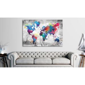 Obraz mapa sveta na šedom podklade - World Map: Grey Style