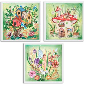 Rámované obrazy pre deti - Čarovný les 3ks - 30x30 cm