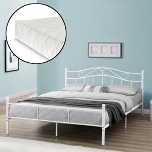 [en.casa] Kovová posteľ "Florenz" HTMB-140WM 140x200 cm biela s matracom a roštom