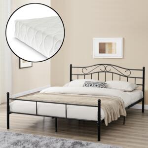 [en.casa] Kovová posteľ "Florenz" HTMB-140BM 140x200 cm čierna s matracom a roštom