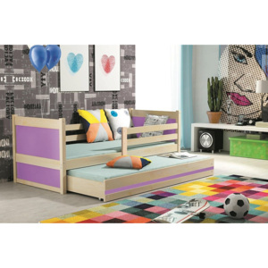Detská posteľ s prístilkou FIONA 2, 90x200 cm, borovica/fialová