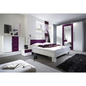 ERA - Ložnicová zostava - skriňa (20), posteľ 180 + 2x nočný stolík (52), komoda (26), biela/fialová