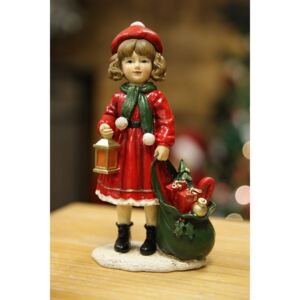 Červená vianočná figúrka dievčatko 20 cm