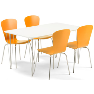 Jedálenská zostava: Stôl Zadie + 4 stoličky Milla, oranžové