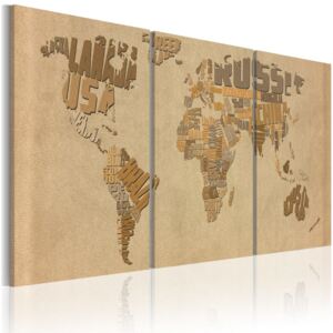 Obraz - The world map in beige and brown 60x30