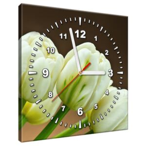 Obraz s hodinami Očarujúce biele tulipány 30x30cm S-ZP1257A_1AI(P)