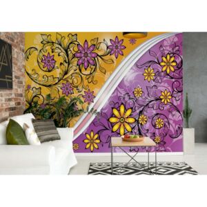 Fototapeta GLIX - Floral With Swirls Purple And2 Yellow + lepidlo ZADARMO Vliesová tapeta - 254x184 cm