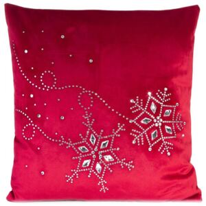 Krásna dekoratívna vianočná obliečka na vankúš červenej farby s kamienkami 45 x 45 cm Červená