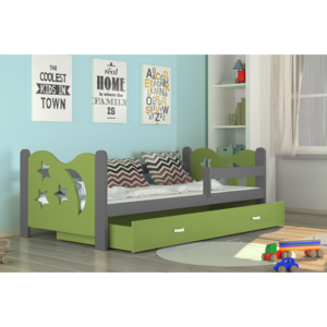 Detská posteľ MICKEY color + matrac + rošt ZADARMO, 160x80 cm, šedá/zelená