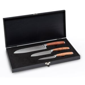 Klarstein Kishiko, súprava nožov, damascénska oceľ, 3-dielna, extra ostré, rukoväte z ružového dreva