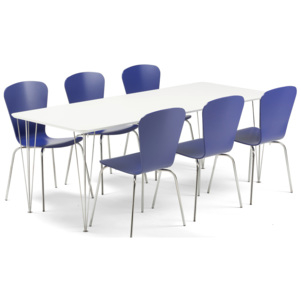 Jedálenská zostava: Stôl Zadie + 6 stoličiek Milla, modré