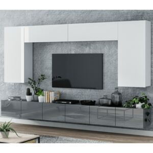 MJ-Furniture Obývacia stena Mina 300 cm biela/sivá lesk