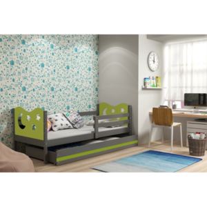 Detská posteľ MIKO + ÚP + matrace + rošt ZDARMA, 80x190, grafit, zelená