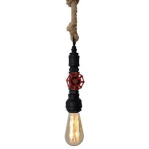 Závesná lampa Vintage s konopným lanom čierna