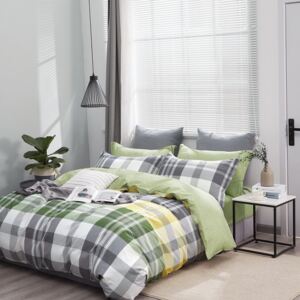 Krásne pohodlné bavlnené posteľné obliečky vo zeleno žlto bielo čierne kombinácii s geometrickým vzorom