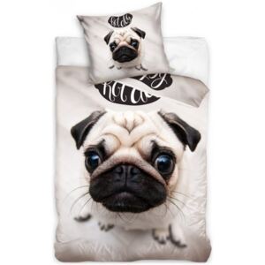 BedTex · Bavlnené posteľné obliečky pes Mops - motív Hot Dog - 100% bavlna - 70 x 90 cm + 140 x 200 cm