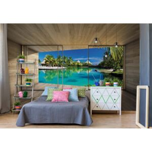 GLIX Fototapeta - Tropical Lagoon 3D Modern Window View Vliesová tapeta - 312x219 cm