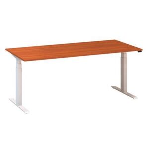 Výškovo nastaviteľný kancelársky stôl Alfa Up s bielym podnožím, 180 x 80 x 61,5-127,5 cm, dezén divoká čerešňa