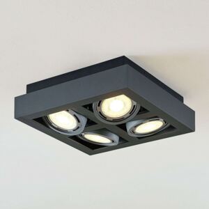 Stropná lampa LED Ronka, 4 svetlá, štvorcová, sivá