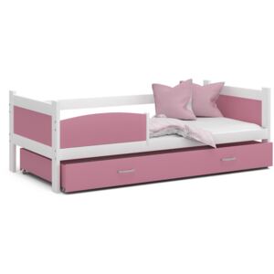 Detská posteľ so zásuvkou TWISTER M - 190x80 cm - ružovo-biela