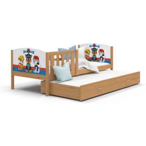 Detská posteľ s prístelkou TAMI R2 - 200x90 cm - TLAPKOVÁ PATROL - dekor borovica