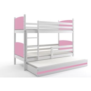 Poschodová posteľ TAMI 3 + matrace + rošt ZDARMA, 80x190, biely, ružová