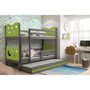 Poschodová posteľ KAMIL 3 + matrac + rošt ZADARMO, 80x190 cm, grafit, zelená