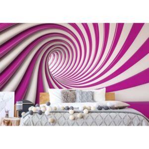 Fototapeta - 3D Swirl Tunnel Pink And White Vliesová tapeta - 254x184 cm