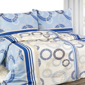 Goldea krepové posteľné obliečky - vzor 441 kruhy a prúžky na modro-béžovom 140 x 200 a 70 x 90 cm