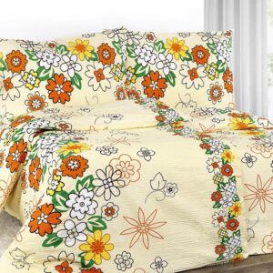Goldea krepové posteľné obliečky - vzor 428 farebné kvety na smotanovom 140 x 200 a 70 x 90 cm