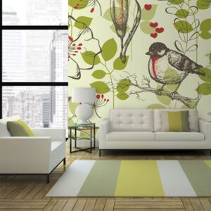 Fototapeta - Bird and lilies vintage pattern 250x193 cm
