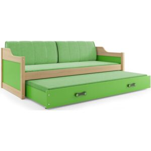 Posteľ David s prístelkou borovica/zelená Rozmer postele: 190x80, Farba zásuvky: Zelená