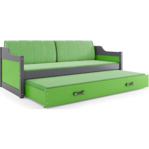 Posteľ David s prístelkou grafit/zelená Rozmer postele: 190x80, Farba zásuvky: Zelená