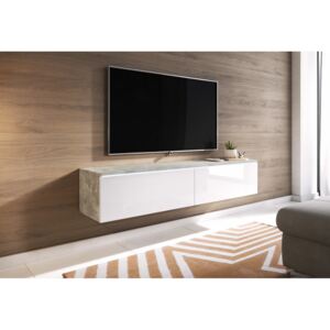 Expedo TV stolík MENDES D 140, 140x30x32, beton/biela lesk + LED