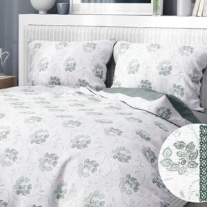 Goldea krepové posteľné obliečky - vzor 952 tmavo zelené kvetované ornamenty s geometrickými tvarmi 140 x 220 a 70 x 90 cm
